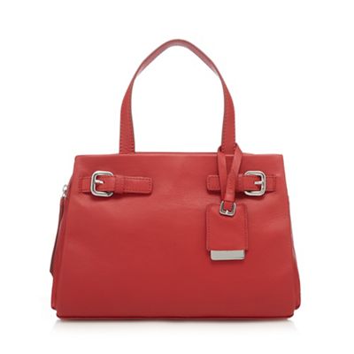 Red buckle detail leather grab bag